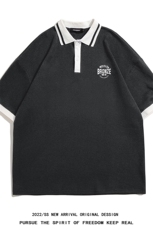 白底23夏季潮流设计感拼接撞色情侣短袖T恤POLO衫PL281P45控68，男装T恤，电商A247-1