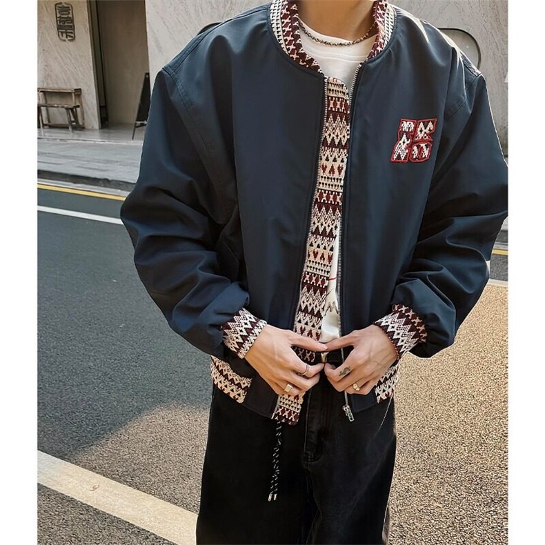 美式潮牌拼接棒球服男款秋季cleanfit复古提花设计感外套重磅夹克,男装夹克,星座603-2