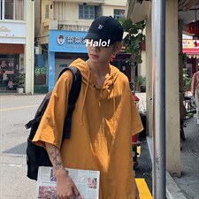 连帽五分袖t恤男ins超火网红港风潮嘻哈宽松百搭短袖卫衣4390-p35，男装T恤，星座1008-2