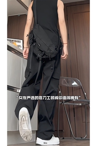 港风宽松阔腿弯刀直筒长裤大码M-5XL潮牌工装裤CK78054P55控89图片