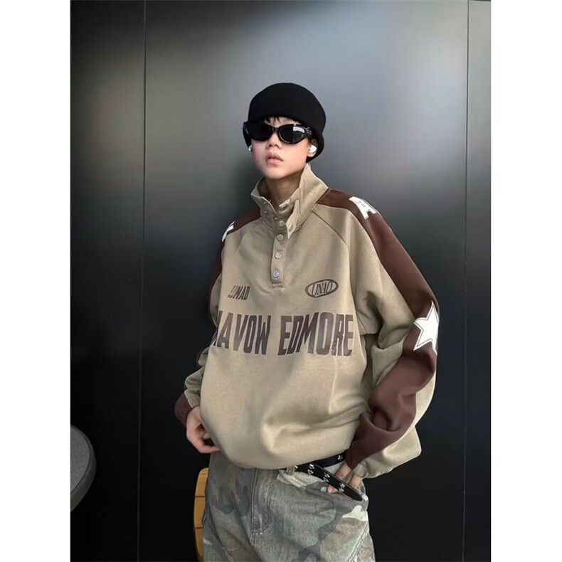 立领卫衣男春秋季新款美式潮流宽松休闲套头外套WY846-P47图片