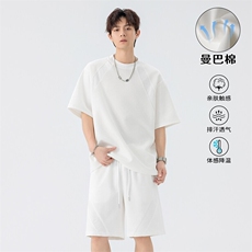 特批P58无差价25夏季潮流复古曼巴棉重磅两件套装男T5098+DK5849，男装休闲套装，电商A001-1