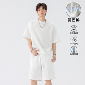 特批P58无差价25夏季潮流复古曼巴棉重磅两件套装男T5098+DK5849图片