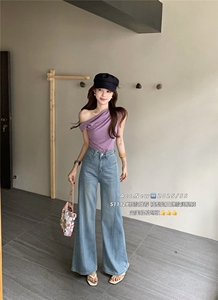 高腰四面弹牛仔裤柔软显瘦微喇叭裤图片