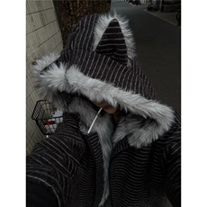 美式连帽耳朵条纹毛领座山雕夹克男夹棉新款秋冬棉服外套，男装夹克，星座506A