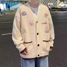 刺绣卡通v领毛衣外套男女款设计感小众显瘦针织开衫上衣MY317P55，男装针织衫/毛衣，星座1013-5