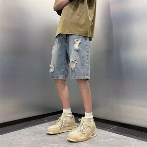 潮潮流牛仔裤原宿男中腰五分裤新款宽松直筒青春M614P36