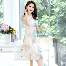 高考旗袍改良版连衣裙女夏季2025年新款年轻款气质高端小个子显瘦，女装连衣裙，魅家