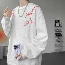 8XL-M新中式圆领卫衣宽松大码风刺绣无帽上衣重磅外套WY5118P55，女装短外套，电商B238