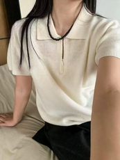 翻领时尚短袖夏季新款百搭修身型，女装T恤，锦弘羊绒