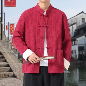 男士外套棉麻印花夹克盘扣立领唐装风 XZ1512-2556-P45图片