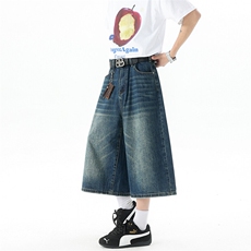 8XL-M阔腿7分牛仔裤夏复古水洗做旧直筒牛仔中裤男短裤K9136P50，男装牛仔裤，电商D206-1