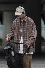 港风山系秋款时尚宽松格子长袖翻领衬衫S60P38控58，男装衬衫，电商A247