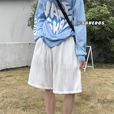抖音品质优质款垂感褶皱冰丝短裤五分裤313A-1-KK275-P45控价58，男装休闲裤，星座808A-1