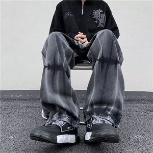 春季扎染渐变牛仔裤男直筒复古水洗潮牌休闲痞帅阔腿裤NT612-P40,12岁女孩喇叭裤搭配什么鞋子图片