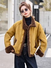 2025年冬季休闲风皮毛一体麂皮绒羊羔毛短装新款，女装羊羔毛/颗粒绒，依如秀(原杭风阁)