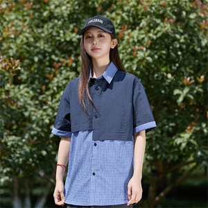 撞色夏季薄款短袖衬衫半袖衬衣新款宽松上衣女 A406 C6059 特P40图片