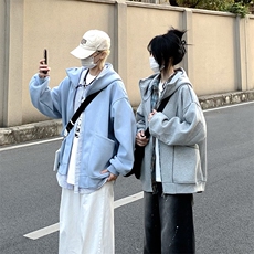 抖音得物高品质秋冬美式高街重磅结构辑明线纹理连帽卫衣外套W111，女装短外套，电商A486-1