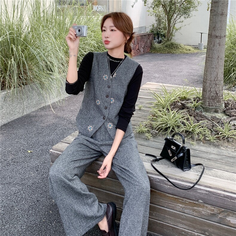 秋季马甲阔腿裤时尚两件套女,女装套装/套裙,秋水欣儿