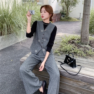 秋季马甲阔腿裤时尚两件套女图片