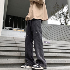 开春新品牛仔美式男款坠感拼接暗扣直筒长裤宽松N09177-P45，男装牛仔裤，星座308B-1