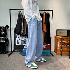 牛仔裤男潮流高街宽松阔腿裤ins港风拖地长裤子A080-9280-P35，男装牛仔裤，电商A080