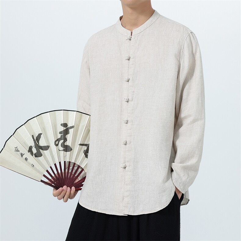 风高品质100%纯亚麻手工盘扣长袖衬衫xz815-8619p110,男装衬衫,星座815（原A203）