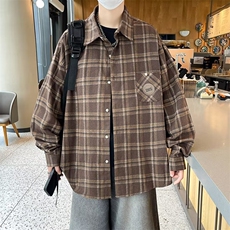 F226-P372024春季新款格子长袖衬衫男复古翻领百搭休闲衬衣现货，男装衬衫，星座512-6