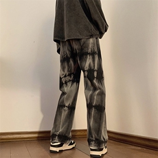 牛仔裤男春季新款扎染直筒高腰宽松阔腿裤长裤N09201-P40，男装牛仔裤，星座308B-1