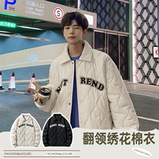 夹克棉衣男潮牌冬翻领字母痞帅棒球服外套大码棉服M0781-P95，男装棉衣，星座308B-1