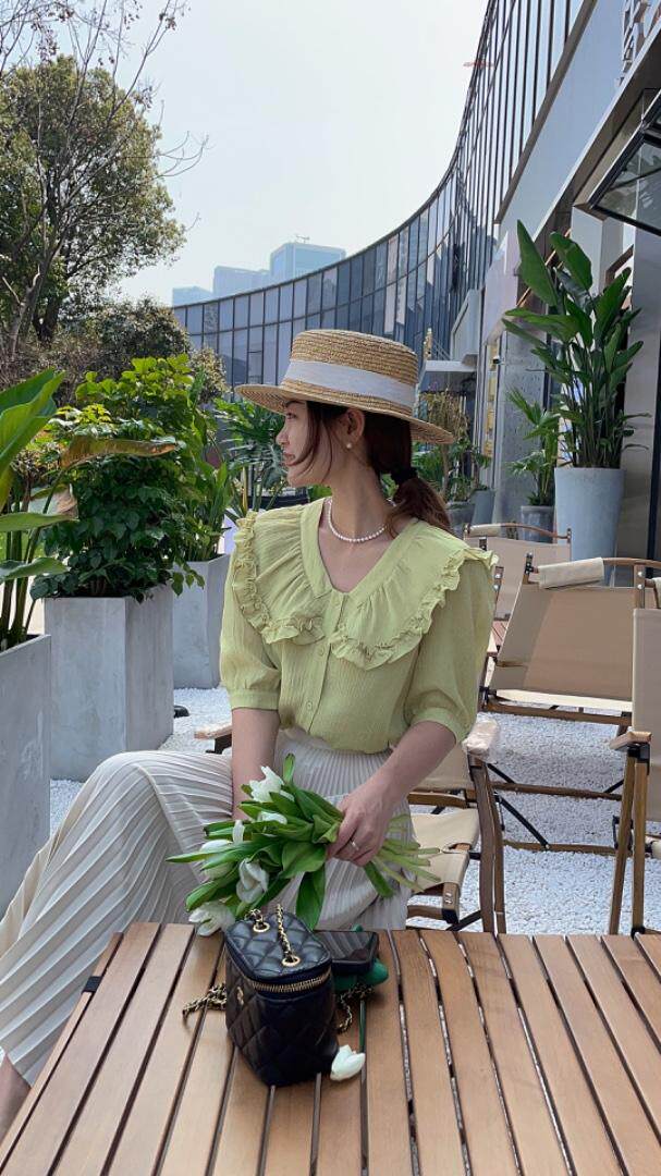 夏装荷叶领娃娃上衣，其它，新袖