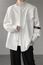 8XL-M高街风小众压褶设计高级感垫肩立领衬衫男宽松衬衣CS521P68，男装衬衫，电商D206-1