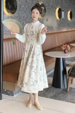 新款简约大气优雅碎花连衣裙修身显瘦气质长裙，女装连衣裙，来米儿