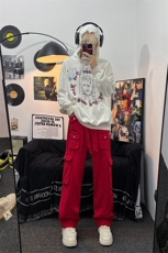 美式ins高街hiphop宽松直筒多口袋工装裤纽扣装饰货号k646P65，男装休闲裤，电商A063