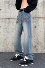 美式高街vibe复古水洗做旧牛仔裤男直筒裤子A061-W9980-P60控78，男装牛仔裤，电商A061-1
