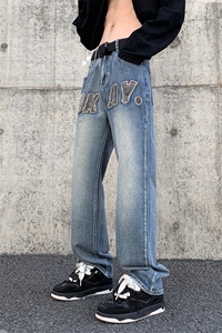美式高街vibe复古水洗做旧牛仔裤男直筒裤子A061-W9980-P60控78图片