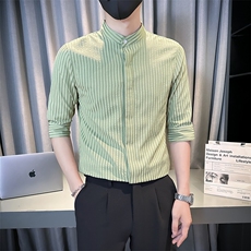 抖音夏男立领条纹衬衫男休闲修身休闲衬衣小伙A236-C668-P58，男装衬衫，电商A236