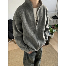 灰色立领针织开衫外套男秋冬情侣线衫cleanfit慵懒MY295-P49，女装短外套，星座1109-4