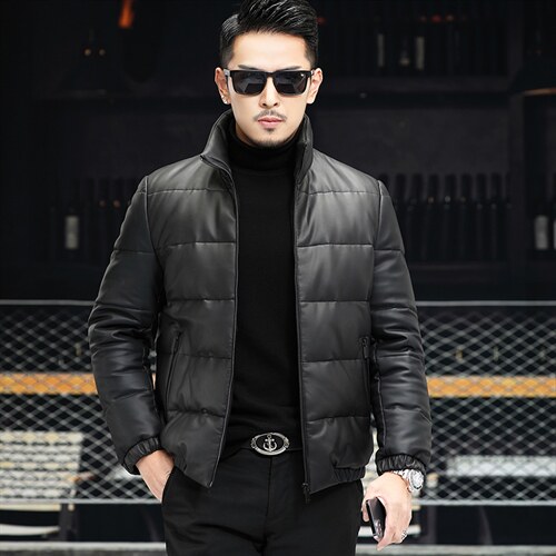 Z22136海宁冬季新款男式二层绵羊皮鹅绒羽绒保暖皮衣男P550图片