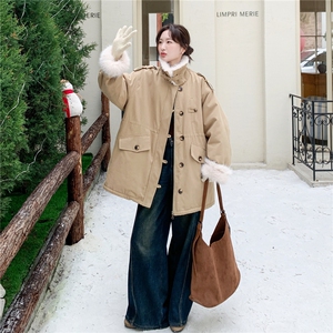 现货：冬季新款毛绒拼接休闲保暖中长款派克服2C135-8957P285K428图片