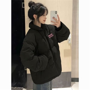 美式潮牌设计感字母印花立领棉衣女秋季新品宽松百搭情侣休闲外套图片