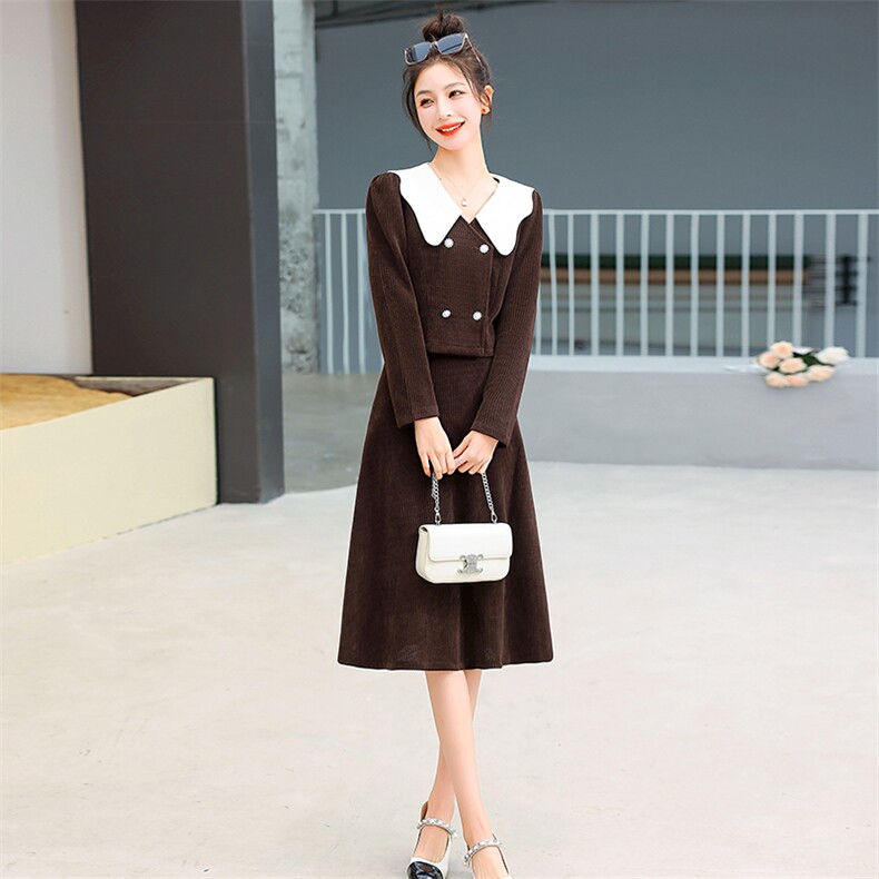 时尚气质翻领两件套裙2023年春季新款修身显瘦女套装潮,女装套装/套裙,润尚靓点