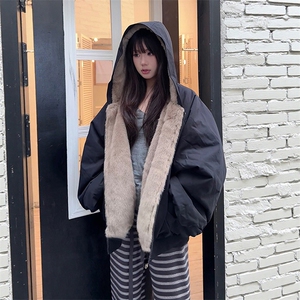 两面穿现货重磅短款座山雕棉衣男女双面穿毛毛绒棉服加厚外套图片