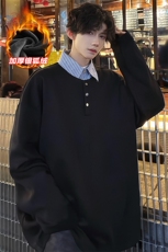 新款假两件衬衫领加绒银狐绒大码长袖卫衣男W2343J加绒-特P40控78，男装衬衫，电商A001-1