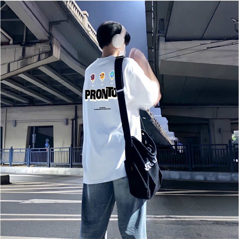 抖音得物供货210克现货宽松纯棉美式潮牌印花落肩袖纯棉T恤AT2180，男装T恤，电商A443