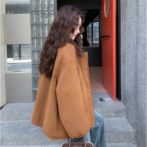 现货新款翻领时尚洋气加绒加厚鹿皮绒外套棉服上衣女图片