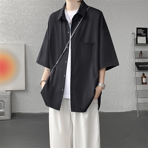 短袖衬衫男夏季新款港风宽松冰丝坠感衬衣CS8805-P35图片