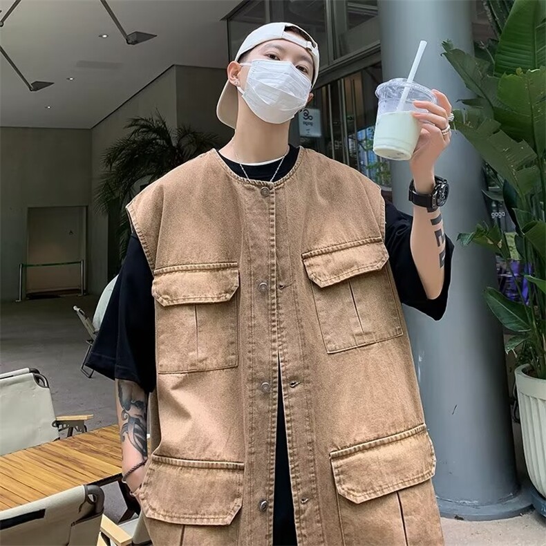 牛仔马甲男韩版潮流高街帅气2023夏季新款ins宽松外套W4843-P49图片