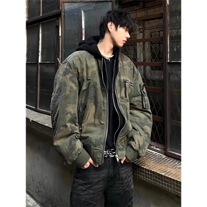 美式假两件迷彩连帽外套男bomber廓形高级感飞行服夹克WLB963-P93图片