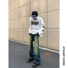 B221美式ins高街暗黑小众铆钉伐木裤牛仔裤LK23145-P65控88，男装牛仔裤，电商B221
